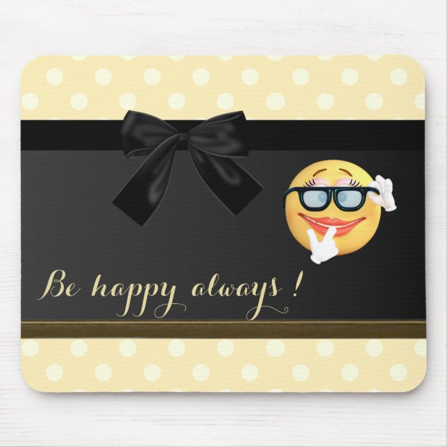 Mousepad Rosto de Emoji Adorável, Pontos Polka (Frente)