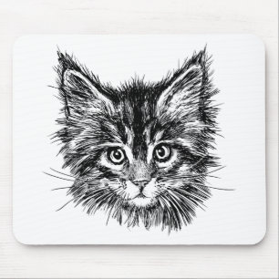Mousepad Rosto de gatinho preto e branco