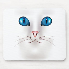Mousepad Rosto de Gato Branco com Olhos Azuis