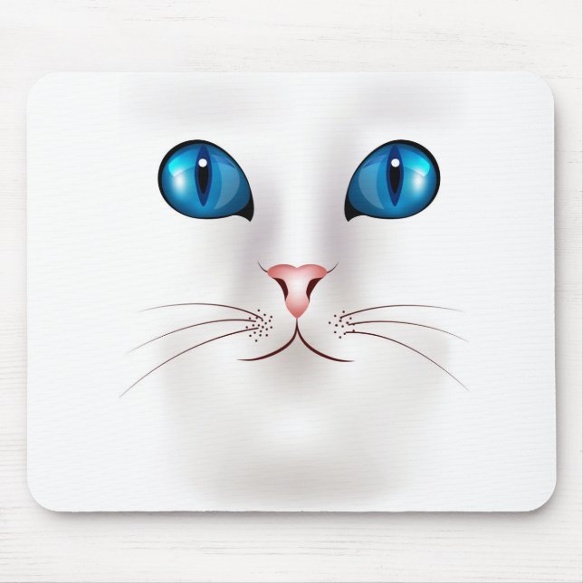 Mousepad Rosto de Gato Branco com Olhos Azuis (Frente)