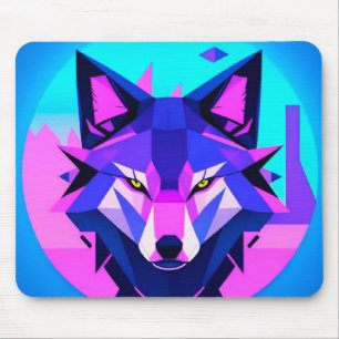 Mousepad Rosto de Lobo Neon Futurista em Arte Geométrica