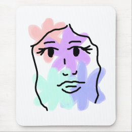 Mousepad Rosto e flores abstrato (cores pálidas)