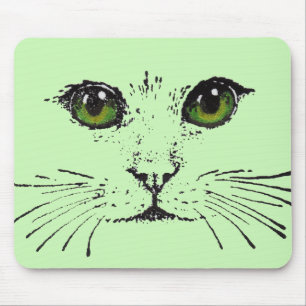 Mousepad Rosto Preto de Desenho dos Olhos Verdes do Gato