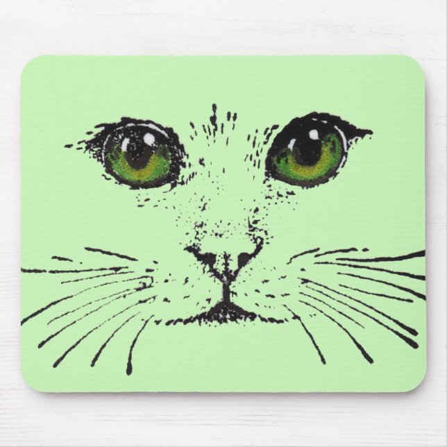 Mousepad Rosto Preto de Desenho dos Olhos Verdes do Gato (Frente)