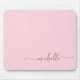 Mousepad Rosto Simples Feminino Rosa e Dourado Monograma No