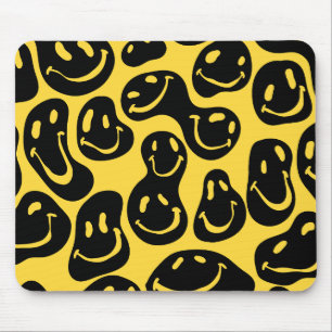 Mousepad Rosto Sorridente Emoji Distorcido Preto e Amarelo