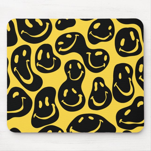 Mousepad Rosto Sorridente Emoji Distorcido Preto e Amarelo (Frente)