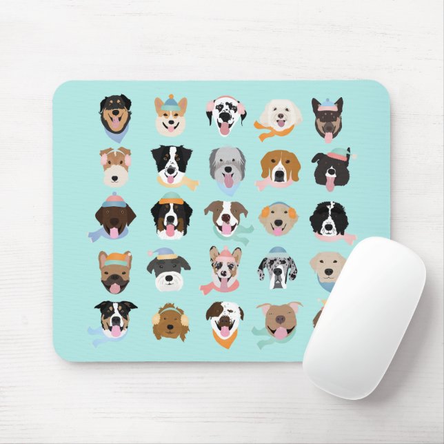 Mousepad Rostos de Cachorro Inverno (Com mouse)