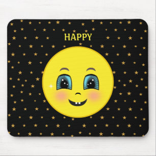 Mousepad Rostos felizes fofos e estrelas em preto