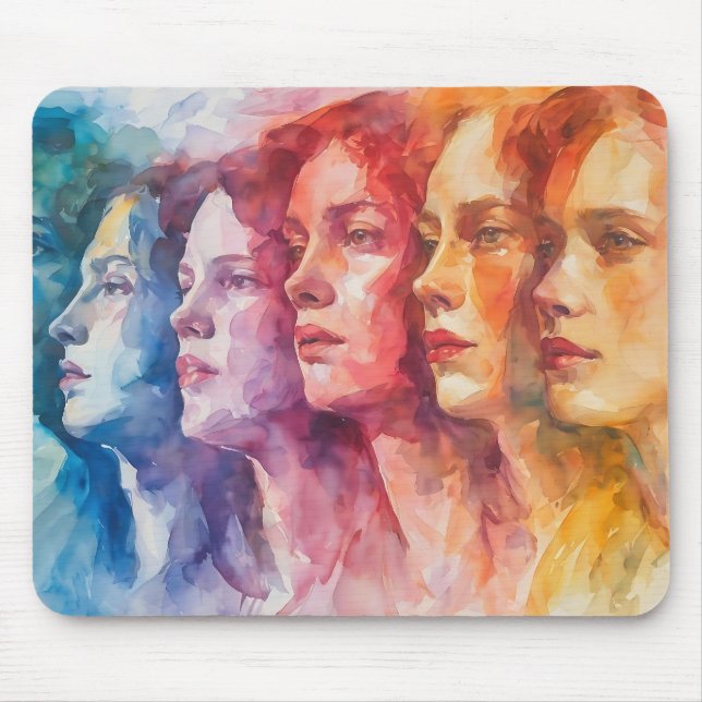 Mousepad Rostos femininos - Pintura por aquarela (Frente)