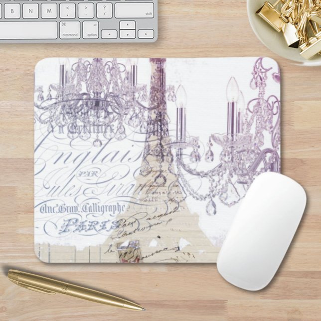 Mousepad roteiros beige french chandelier paris eiffel torr (beige french scripts chandelier paris eiffel tower mouse pad)