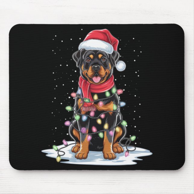 Mousepad Rottweiler Cachorro Chapéu de Papai Noel Árvore de (Frente)