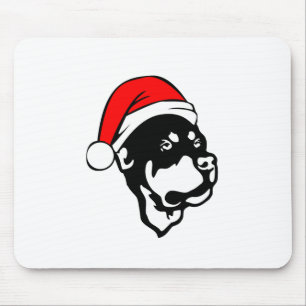 Mousepad Rottweiler Cachorro vestindo Natal Vermelho Chapéu
