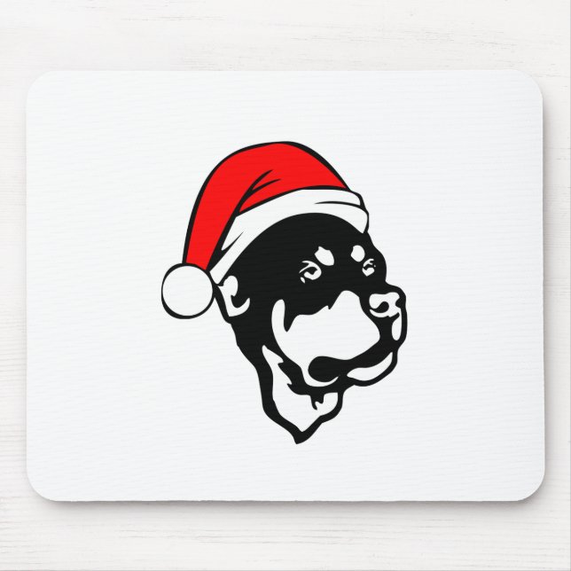 Mousepad Rottweiler Cachorro vestindo Natal Vermelho Chapéu (Frente)
