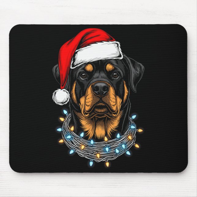 Mousepad Rottweiler Christmas Lights Santa Xmas Dog Lover  (Frente)