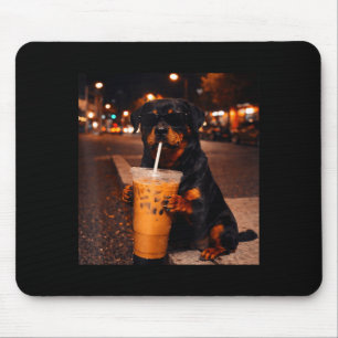 Mousepad Rottweiler metzgerhund engraçado bebendo café gela