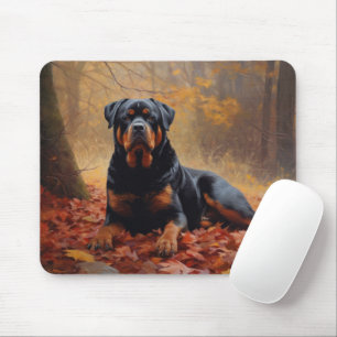 Mousepad Rottweiler nas Folhas de outono cai inspirador