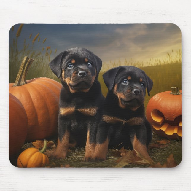 Mousepad Rottweiler Puppy Autumn - Pumpkin (Frente)