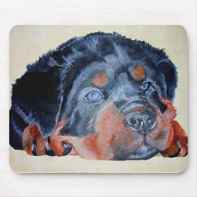 Mousepad Rottweiler Puppy Retrato Artístico Pet (Frente)