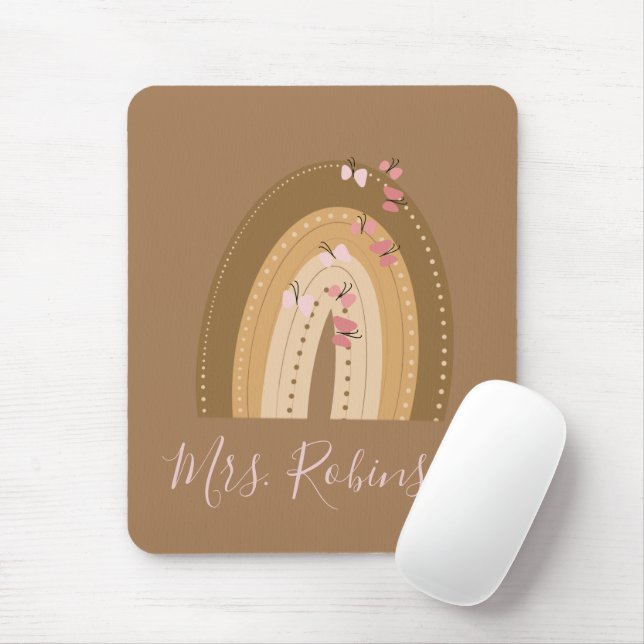 Mousepad Rótulo Borboletas Arco-íris Nome do Professor   (Com mouse)