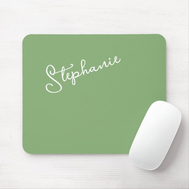 Mousepad Rótulo de Nome Personalizado em Verde Sage Minimal (Com mouse)