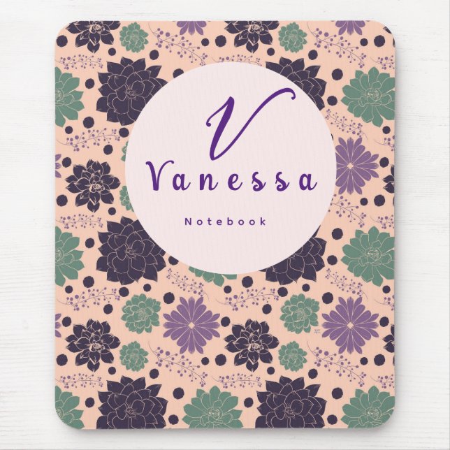 Mousepad Rótulo de Suculenta Rosa Monograma  (Frente)