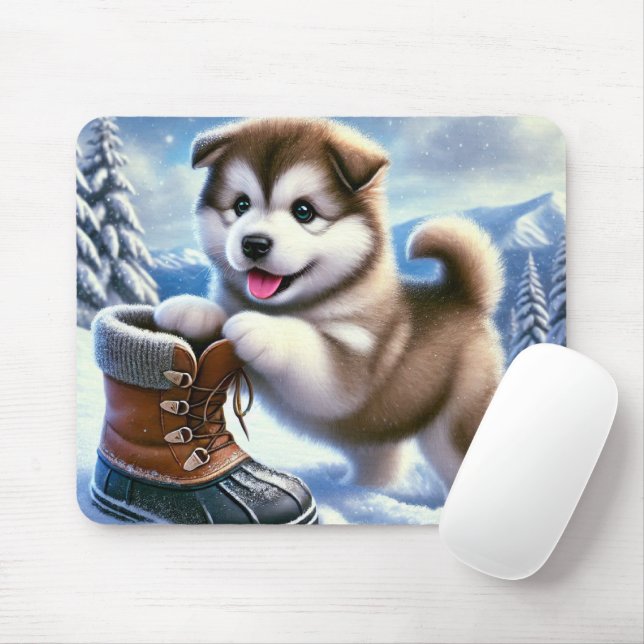 Mousepad Rouco bonito brincando na paisagem de inverno de n (Com mouse)