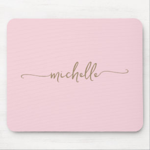 Mousepad Rouge Rosa Simples Feminino Monograma Nome Dourado