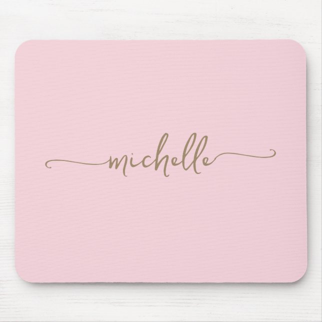 Mousepad Rouge Rosa Simples Feminino Monograma Nome Dourado (Frente)