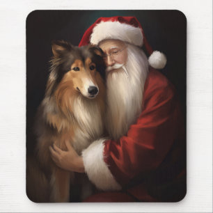 Mousepad Rough Collie com Papai Noel Natal Festivo