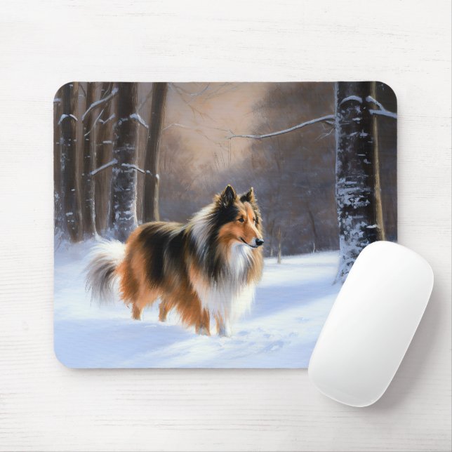 Mousepad Rough Collie Deixe Nevar Natal (Com mouse)