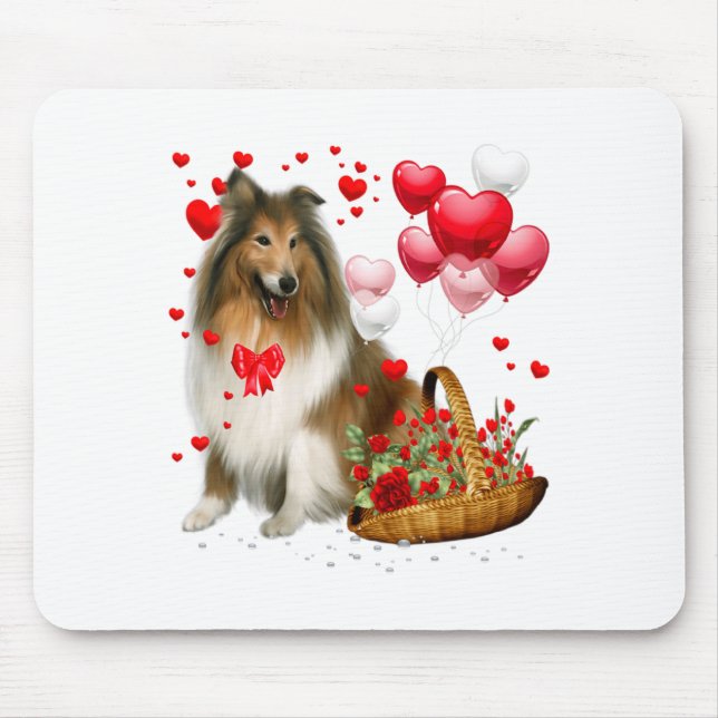 Mousepad Rough Collie Heart Balloon Happy Valentine Day Dog (Frente)
