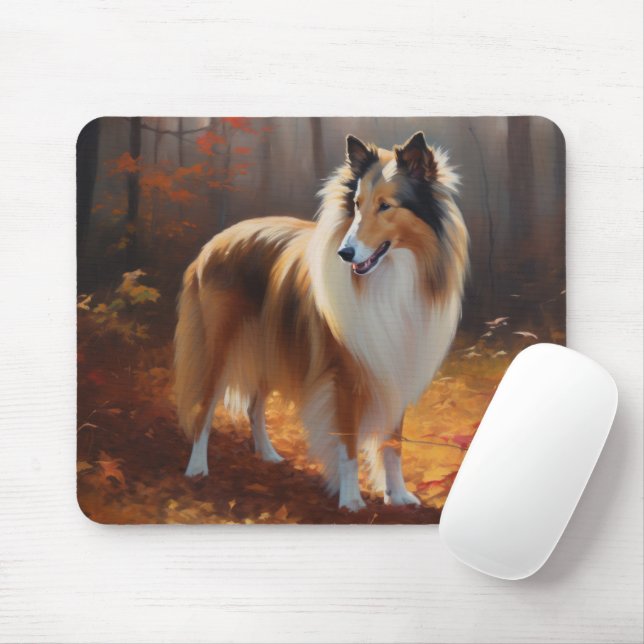 Mousepad Rough Collie no Outono Folhas Caem Inspiram (Com mouse)