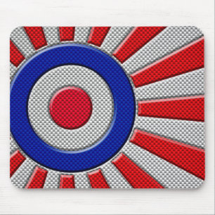 Mousepad Roundel Sunburst Design Carbon Fiber Style Decor