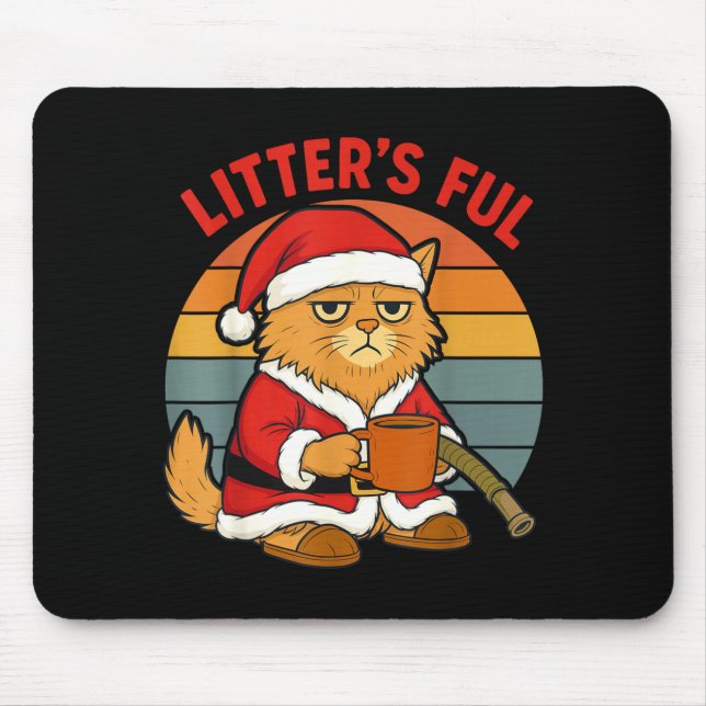 Mousepad Roupa de Natal para Gato Cheia de Ninhada Cansada  (Frente)