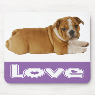 Mousepad Roxo de Cachorro Bulldog Inglês Amor