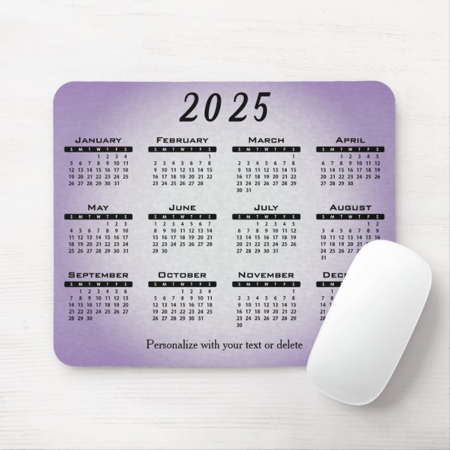 Mousepad Roxo de Gradiente do Calendário 2025 - Ano (Com mouse)