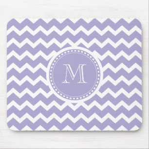 Mousepad Roxo do monograma de Chevron e branco retros