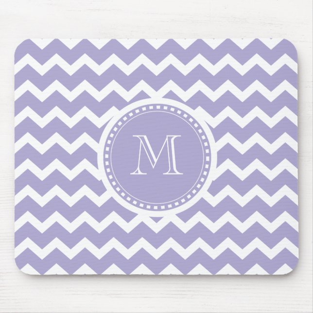 Mousepad Roxo do monograma de Chevron e branco retros (Frente)