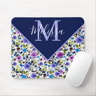 Mousepad Roxo e azul floral personalizado
