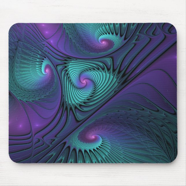 Mousepad Roxo encontra Arte Fractal abstrato Turquesa moder (Frente)