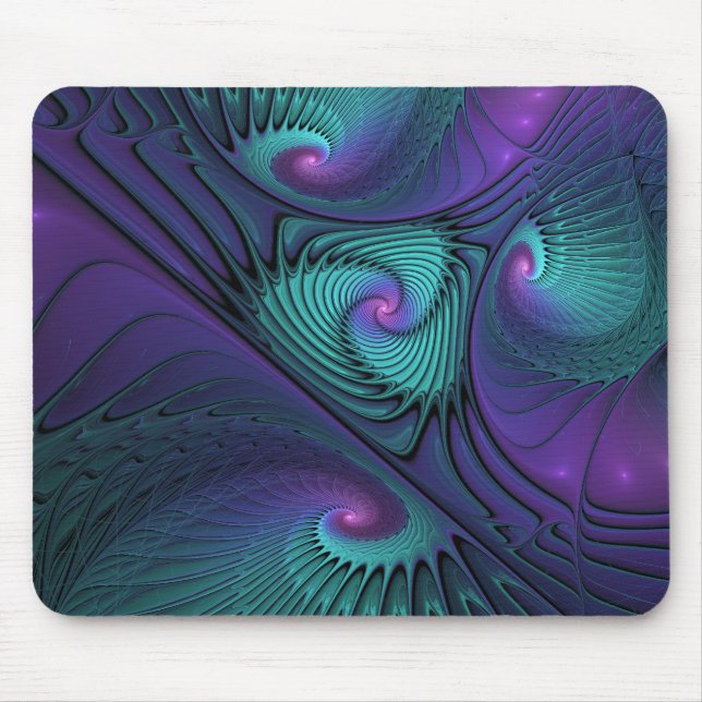 Mousepad Roxo encontra Arte Fractal abstrato Turquesa moder (Frente)