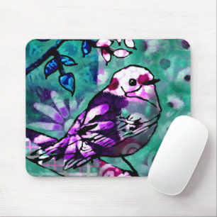 Mousepad Roxo Floral de Abstrato de aves