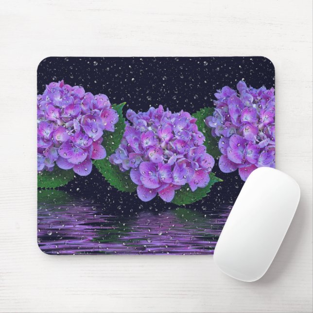 Mousepad Roxo Hydrangea e Raindrops (Com mouse)