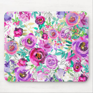 Mousepad Roxo Rosa Brilhante Floral Moderno Charme Arruinad