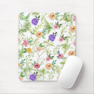 Mousepad Roxo Rosa Floral Flores Folhagem
