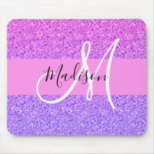 Mousepad Roxo Rosa Glitter Faísca Gradiente Monograma