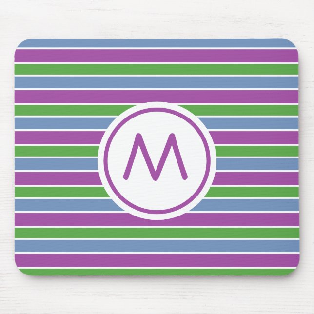 Mousepad Roxo Verde Azul Listrado Monograma (Frente)