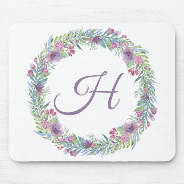 Mousepad Roxo Verde Rosa Monograma Inicial (Frente)