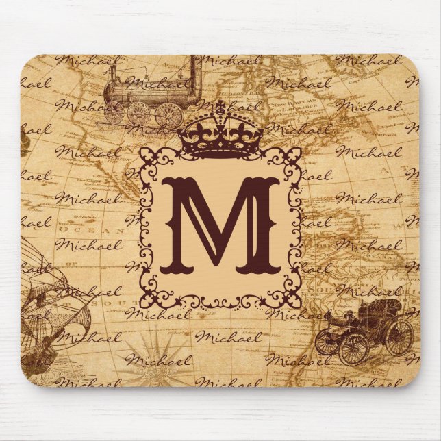 Mousepad Royal Crown Vintage Name Pattern Beige (Frente)